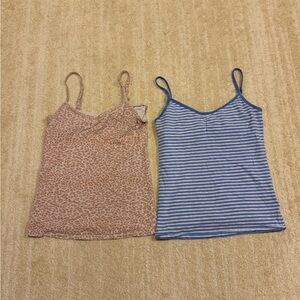 Aerie Tan Leopard and Blue Striped Camisoles